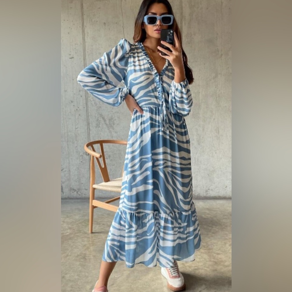 Never Fully Dressed Blue Zebra Midi Dress
